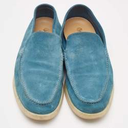 Pre Owned Loro Piana Blue Suede Summer Walk Loafers Size 44