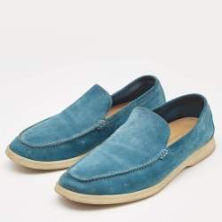 Pre Owned Loro Piana Blue Suede Summer Walk Loafers Size 44