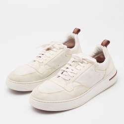 Loro Piana White Canvas and Suede Newport Low Top Sneakers Size 42