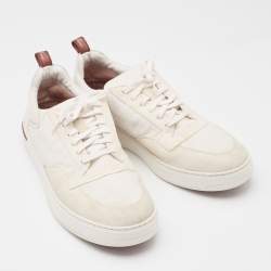 Loro Piana White Canvas and Suede Newport Low Top Sneakers Size 42