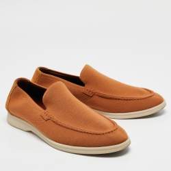 Pre Owned Loro Piana Brown Knit Fabric Open Walk Slip On Loafers Size 42.5
