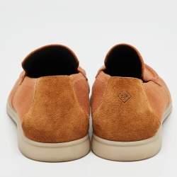 Pre Owned Loro Piana Brown Knit Fabric Open Walk Slip On Loafers Size 42.5