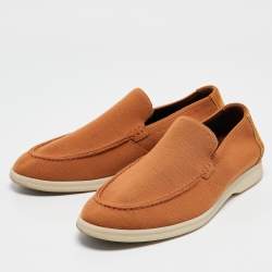 Pre Owned Loro Piana Brown Knit Fabric Open Walk Slip On Loafers Size 42.5