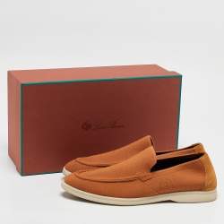 Pre Owned Loro Piana Brown Knit Fabric Open Walk Slip On Loafers Size 42.5