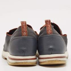 Pre Owned Loro Piana Grey Fabric and Leather 360 Flexy Walker Lace Up Sneakers Size 42