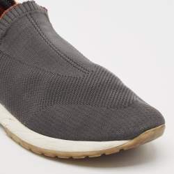 Pre Owned Loro Piana Grey Fabric and Leather 360 Flexy Walker Lace Up Sneakers Size 42