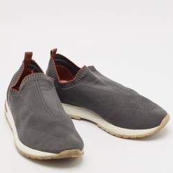 Pre Owned Loro Piana Grey Fabric and Leather 360 Flexy Walker Lace Up Sneakers Size 42