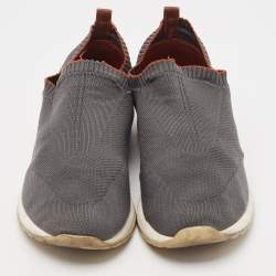 Pre Owned Loro Piana Grey Fabric and Leather 360 Flexy Walker Lace Up Sneakers Size 42