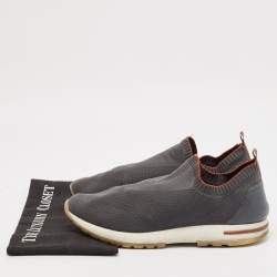 Pre Owned Loro Piana Grey Fabric and Leather 360 Flexy Walker Lace Up Sneakers Size 42