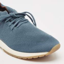 Pre Owned Loro Piana Navy Blue Knit Fabric 360 LP Flexy Walk Low Top Sneakers Size 42