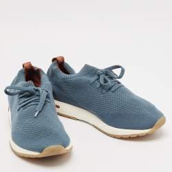 Pre Owned Loro Piana Navy Blue Knit Fabric 360 LP Flexy Walk Low Top Sneakers Size 42