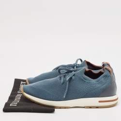 Pre Owned Loro Piana Navy Blue Knit Fabric 360 LP Flexy Walk Low Top Sneakers Size 42