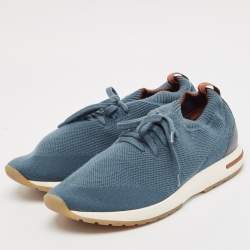 Pre Owned Loro Piana Navy Blue Knit Fabric 360 LP Flexy Walk Low Top Sneakers Size 42