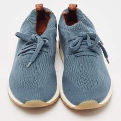 Pre Owned Loro Piana Navy Blue Knit Fabric 360 LP Flexy Walk Low Top Sneakers Size 42