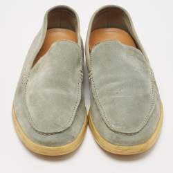 Pre Owned Loro Piana Grey Suede Summer Walk Slip On Loafers Size 42.5