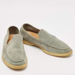 Pre Owned Loro Piana Grey Suede Summer Walk Slip On Loafers Size 42.5
