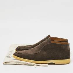 مملوكة مسبقًا Loro Piana Brown Suede Open Walk Ankle Length Boots Size 44