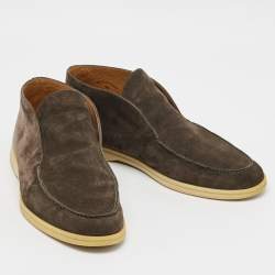 مملوكة مسبقًا Loro Piana Brown Suede Open Walk Ankle Length Boots Size 44