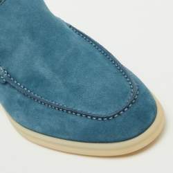 Pre Owned Loro Piana Blue Suede Summer Walk Loafers Size 42.5