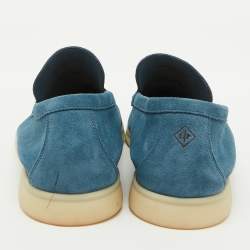 Pre Owned Loro Piana Blue Suede Summer Walk Loafers Size 42.5