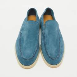 Pre Owned Loro Piana Blue Suede Summer Walk Loafers Size 42.5
