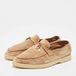Pre Owned Loro Piana Beige Suede Summer Charms Walk Loafers Size 39.5