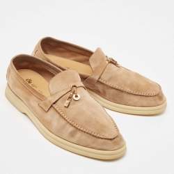 Pre Owned Loro Piana Beige Suede Summer Charms Walk Loafers Size 39.5
