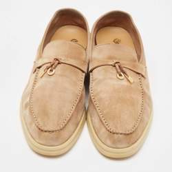 Pre Owned Loro Piana Beige Suede Summer Charms Walk Loafers Size 39.5