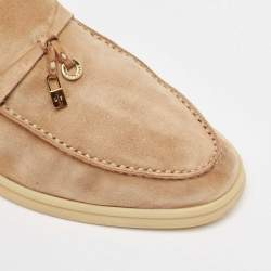 Pre Owned Loro Piana Beige Suede Summer Charms Walk Loafers Size 39.5
