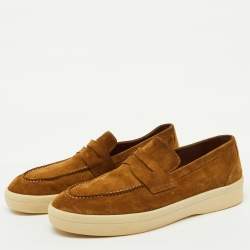 Pre Owned Loro Piana Brown Suede Ultimate Walk Slip On Penny Loafers Size 44.5