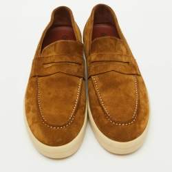 Pre Owned Loro Piana Brown Suede Ultimate Walk Slip On Penny Loafers Size 44.5