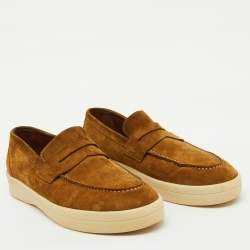 Pre Owned Loro Piana Brown Suede Ultimate Walk Slip On Penny Loafers Size 44.5