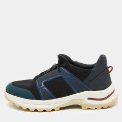 Pre Owned Loro Piana Navy Blue Knit Fabric and Neoprene Modular Walk Low Top Sneakers Size 40.5