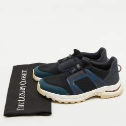 Pre Owned Loro Piana Navy Blue Knit Fabric and Neoprene Modular Walk Low Top Sneakers Size 40.5