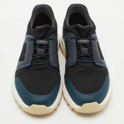 Pre Owned Loro Piana Navy Blue Knit Fabric and Neoprene Modular Walk Low Top Sneakers Size 40.5