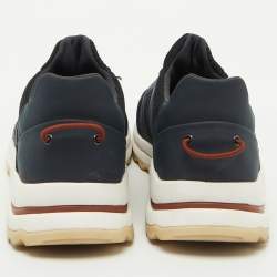 Pre Owned Loro Piana Navy Blue Knit Fabric and Neoprene Modular Walk Low Top Sneakers Size 40.5