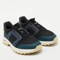 Pre Owned Loro Piana Navy Blue Knit Fabric and Neoprene Modular Walk Low Top Sneakers Size 40.5