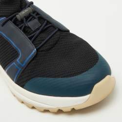 Pre Owned Loro Piana Navy Blue Knit Fabric and Neoprene Modular Walk Low Top Sneakers Size 40.5