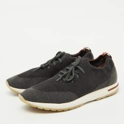 مملوكة مسبقًا Loro Piana Dark Grey Knit Fabric 360 LP Flexy Walk Low Top Sneakers Size 45
