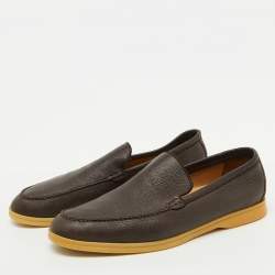 Pre Owned Loro Piana Brown Leather Summer Walk Slip On Loafers Size 44