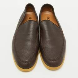 Pre Owned Loro Piana Brown Leather Summer Walk Slip On Loafers Size 44