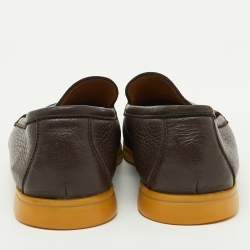 Pre Owned Loro Piana Brown Leather Summer Walk Slip On Loafers Size 44