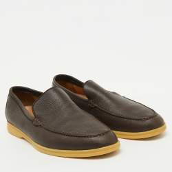 Pre Owned Loro Piana Brown Leather Summer Walk Slip On Loafers Size 44