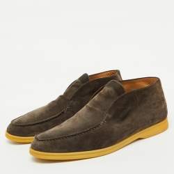Loro Piana Dark Grey Suede Open Walk Ankle Boots Size 44.5