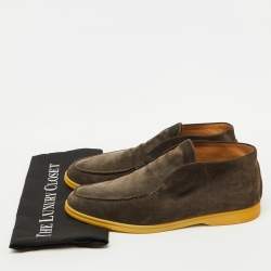 Loro Piana Dark Grey Suede Open Walk Ankle Boots Size 44.5