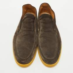 Loro Piana Dark Grey Suede Open Walk Ankle Boots Size 44.5