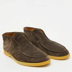 Loro Piana Dark Grey Suede Open Walk Ankle Boots Size 44.5