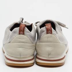 Pre Owned Loro Piana Grey Knit Fabric and Leather 360 LP Flexy Walk Low Top Sneakers Size 46