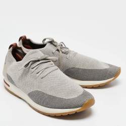 Pre Owned Loro Piana Grey Knit Fabric and Leather 360 LP Flexy Walk Low Top Sneakers Size 46