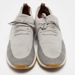 Pre Owned Loro Piana Grey Knit Fabric and Leather 360 LP Flexy Walk Low Top Sneakers Size 46